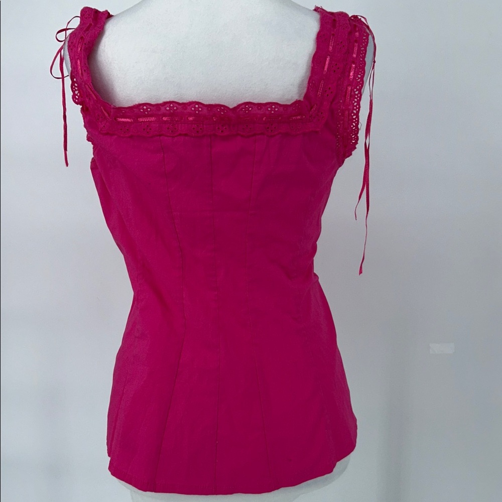 Guess Women’s Y2K Pink Lace Trim Button Front Corset Cami Top Stretch Size M - Picture 4 of 11